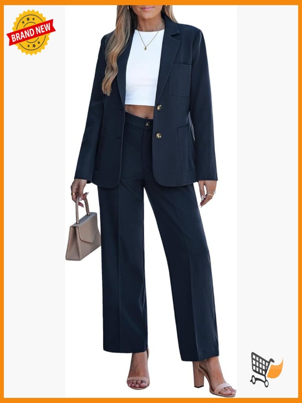 Professional 2-Piece Pantsuit Blazer & Wide Leg Pants Set Regular
